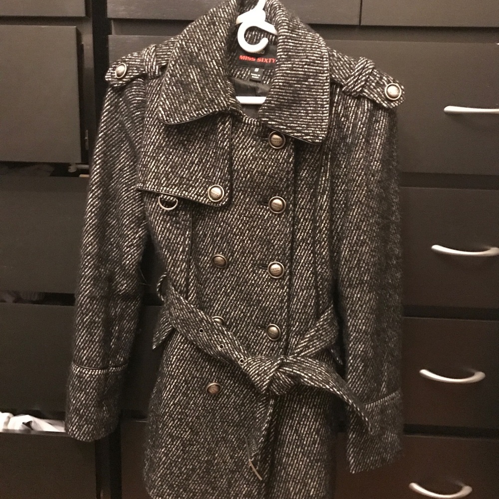 Miss Sixty salt & pepper pea coat (black & white)